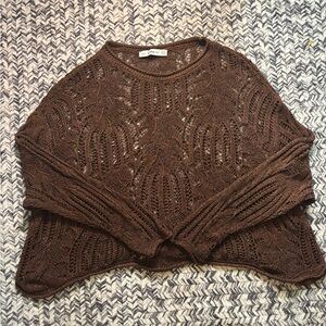 Zara Brown Open-Weave Knit Crewneck Festival Sweater Women’s Medium